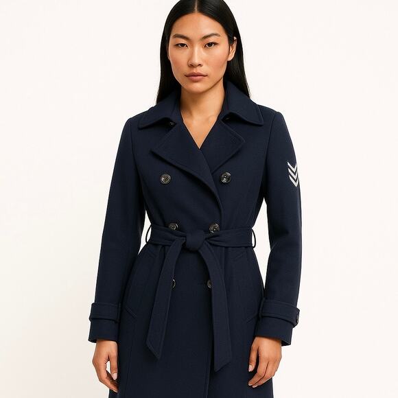NEW Tommy Hilfiger Women’s Blue US Air Force Military Trench Coat Jacket Size S - Picture 2 of 10